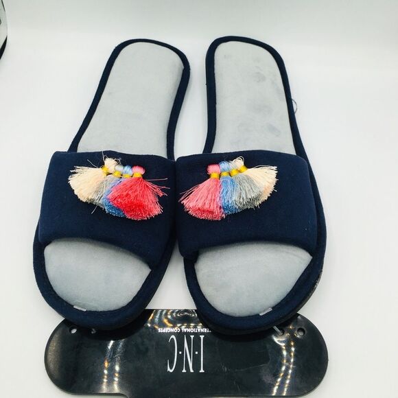 INC Slippers tassel blue gray new slip on Size 7-8 - Picture 2 of 7